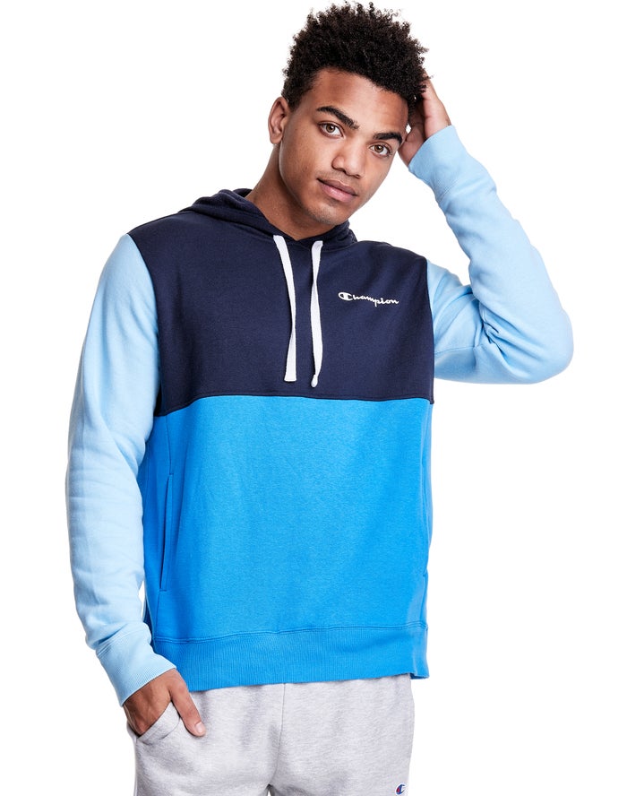 Champion Mens Hoodie NZ - Colorblock Fleece Navy/Blue ( 0698-JIAUW )